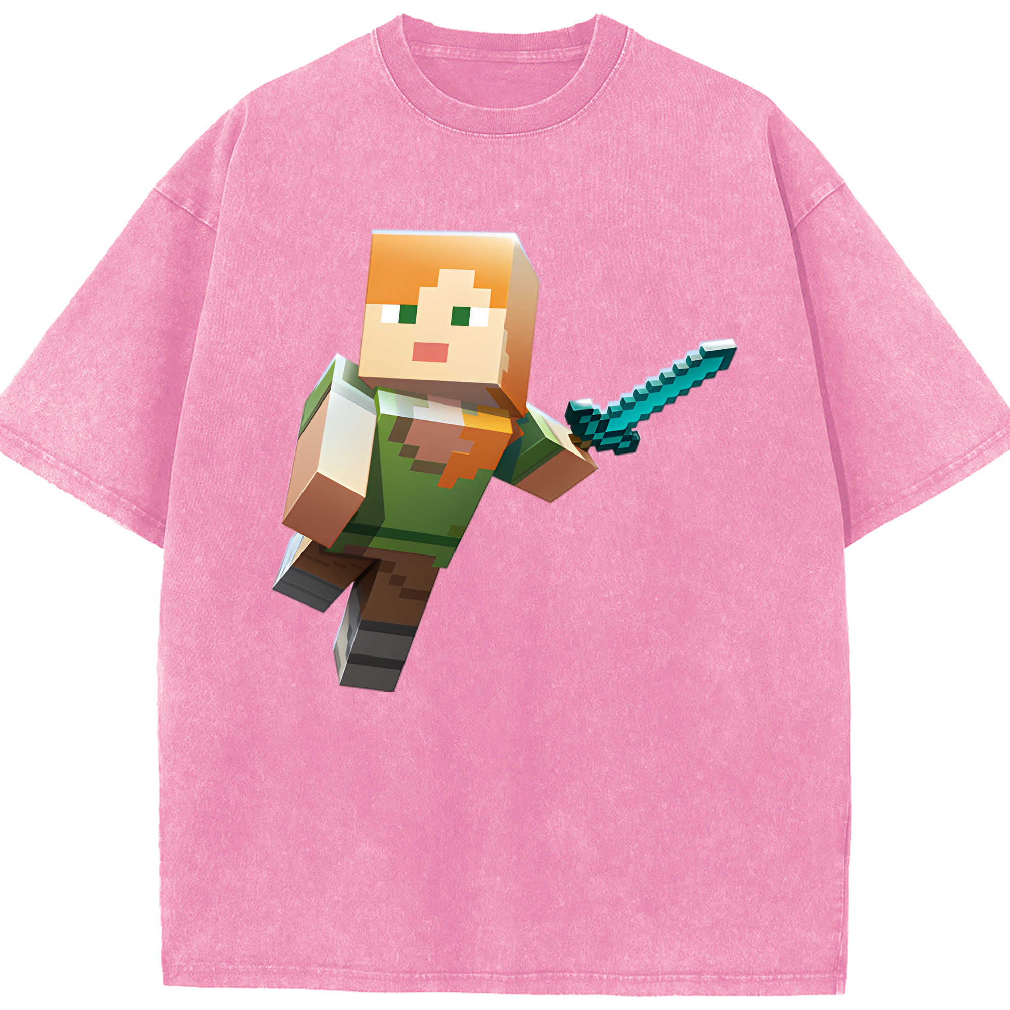 （画像用） マインクラフト ブロックの世界 Minecraft MC Block world 綿100% ヴィンテージ風 半袖Tシャツ（フロントプリント）